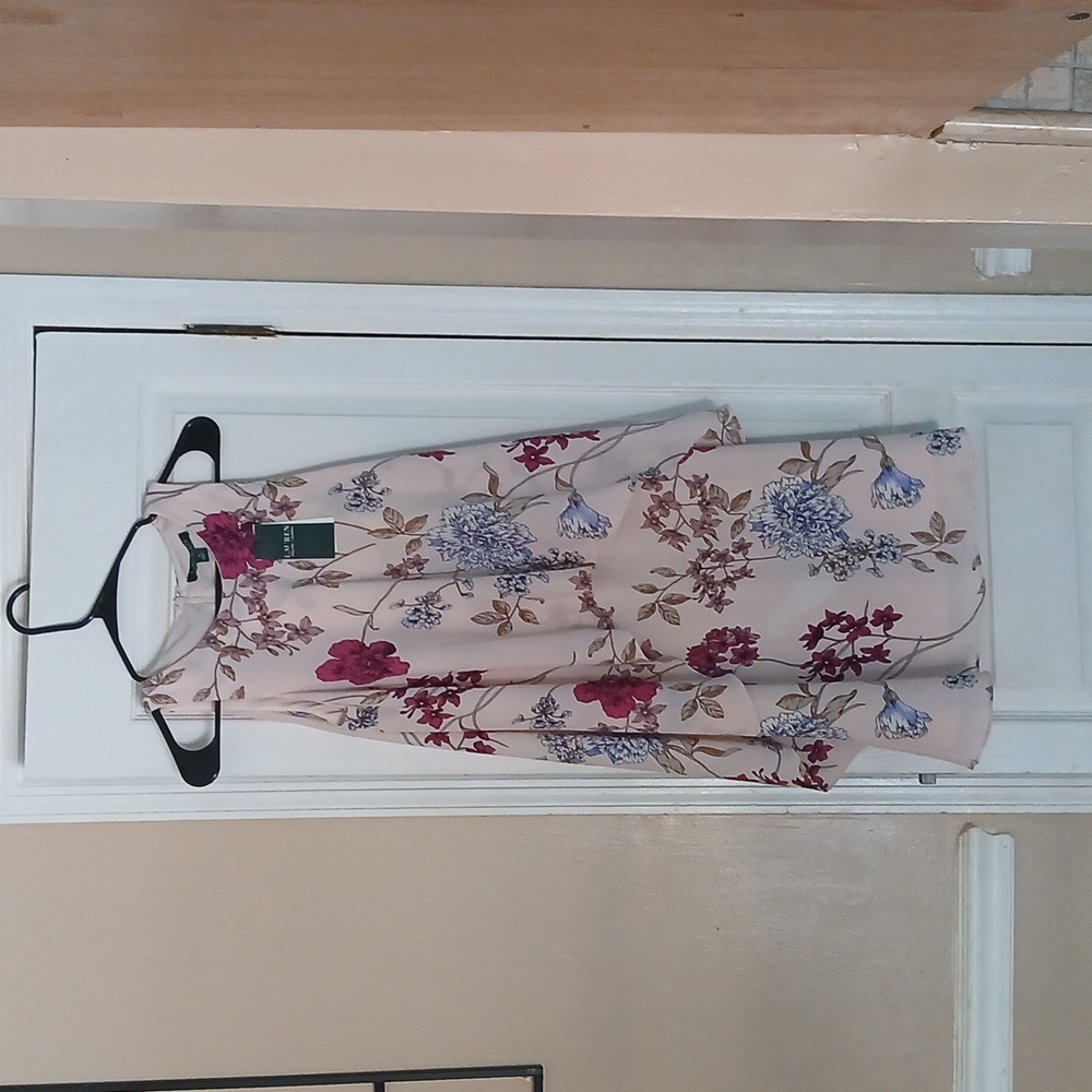 Women's Dress, l pink with burgundy and blue flowers